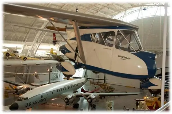 One of the stranger aircraft at the Smithsonian Udvar- Hazy museum, the 1934 Watermen Aeromobile could have the wings removed and driven as a car. Like most