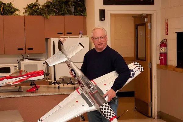 John Schauble with his first warbird - an FMS P-51 mustang. He's taking bets on how long it will last - his estimate was 12 seconds