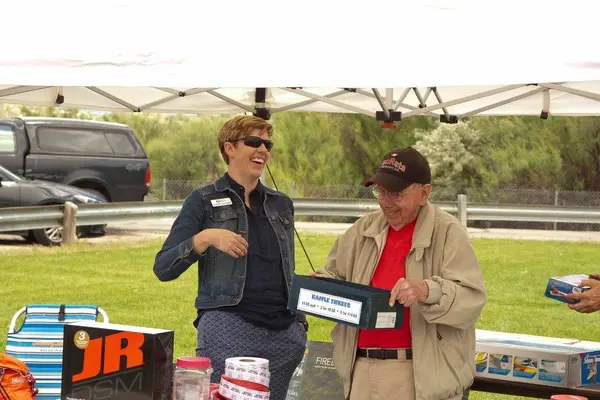 Jennifer Campbell from South Valley Services women's and family shelter came to help with the raffle drawing. Proceeds from the raffle are donated to the South Valley Services.